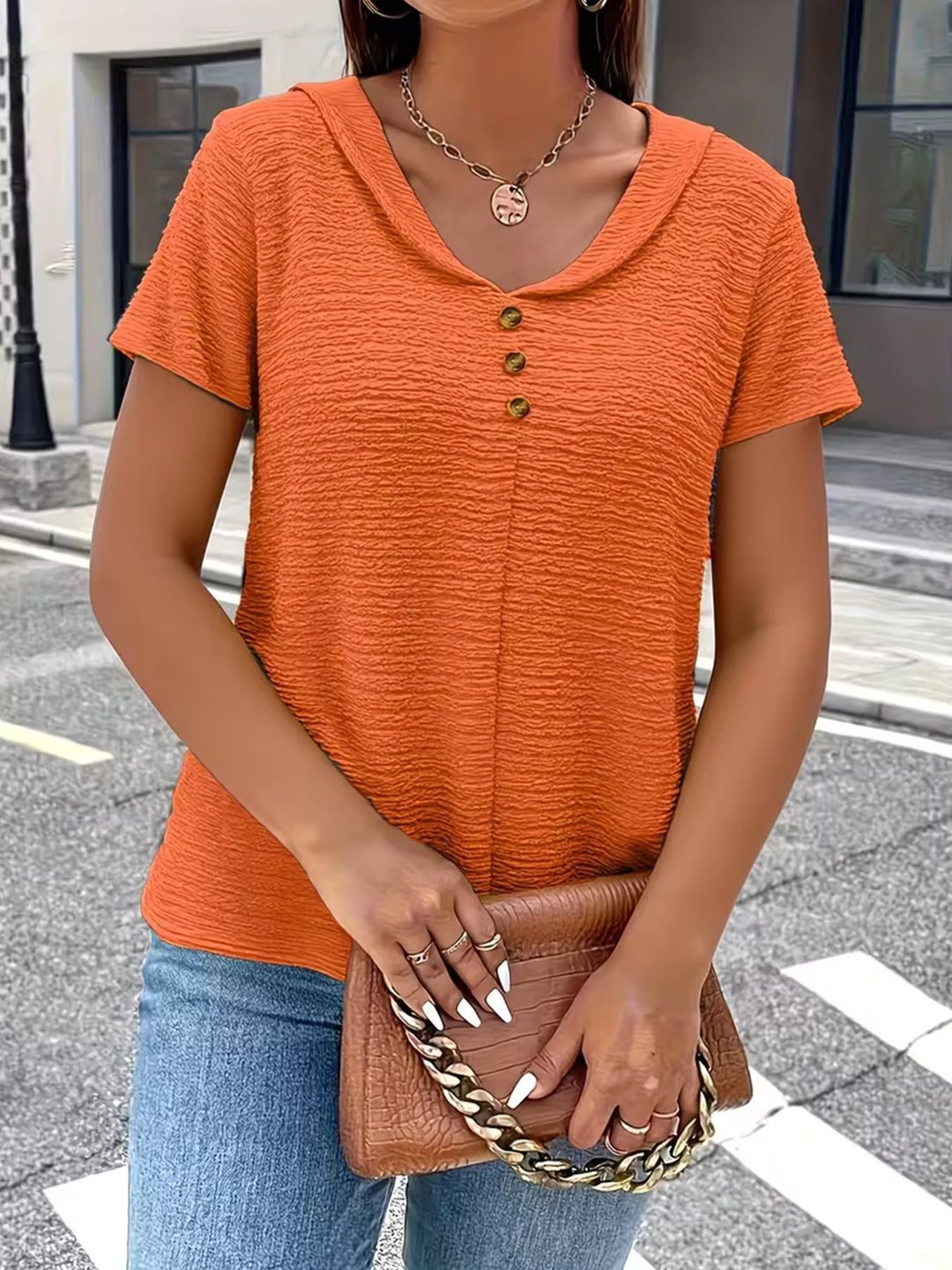 Textured Short Sleeve Blouse
