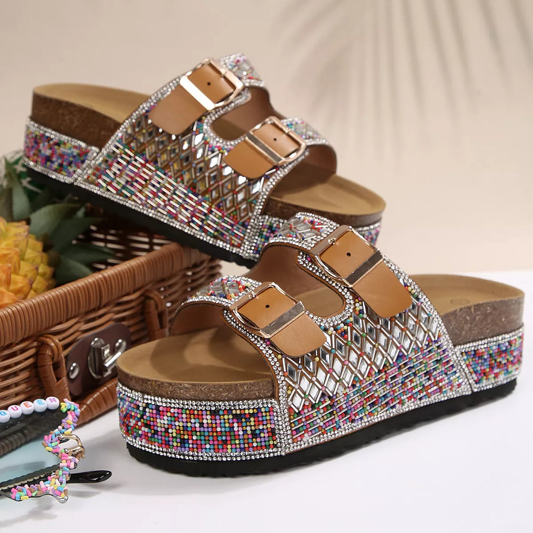 Rhinestone Double Buckle Sandals