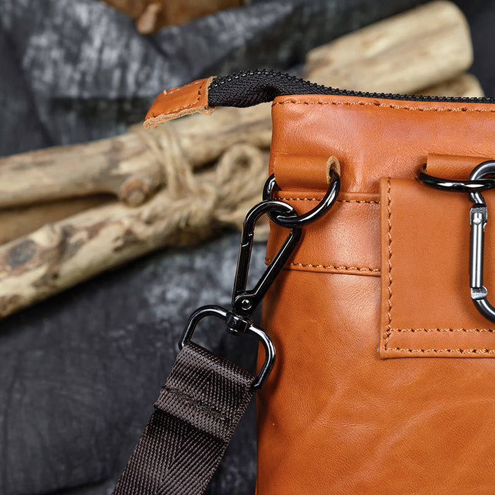 Men's Leather Belt Bag Crazy Horse Leather Crossbody Bag