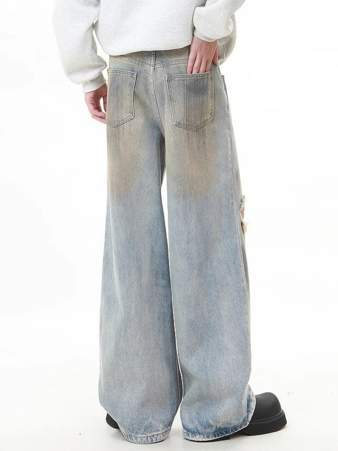 Men's Full Size Distressed Wide Leg Jeans Plus Size