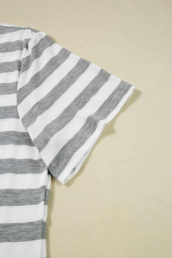 Casual Striped V-Neck Midi T-Shirt Dress