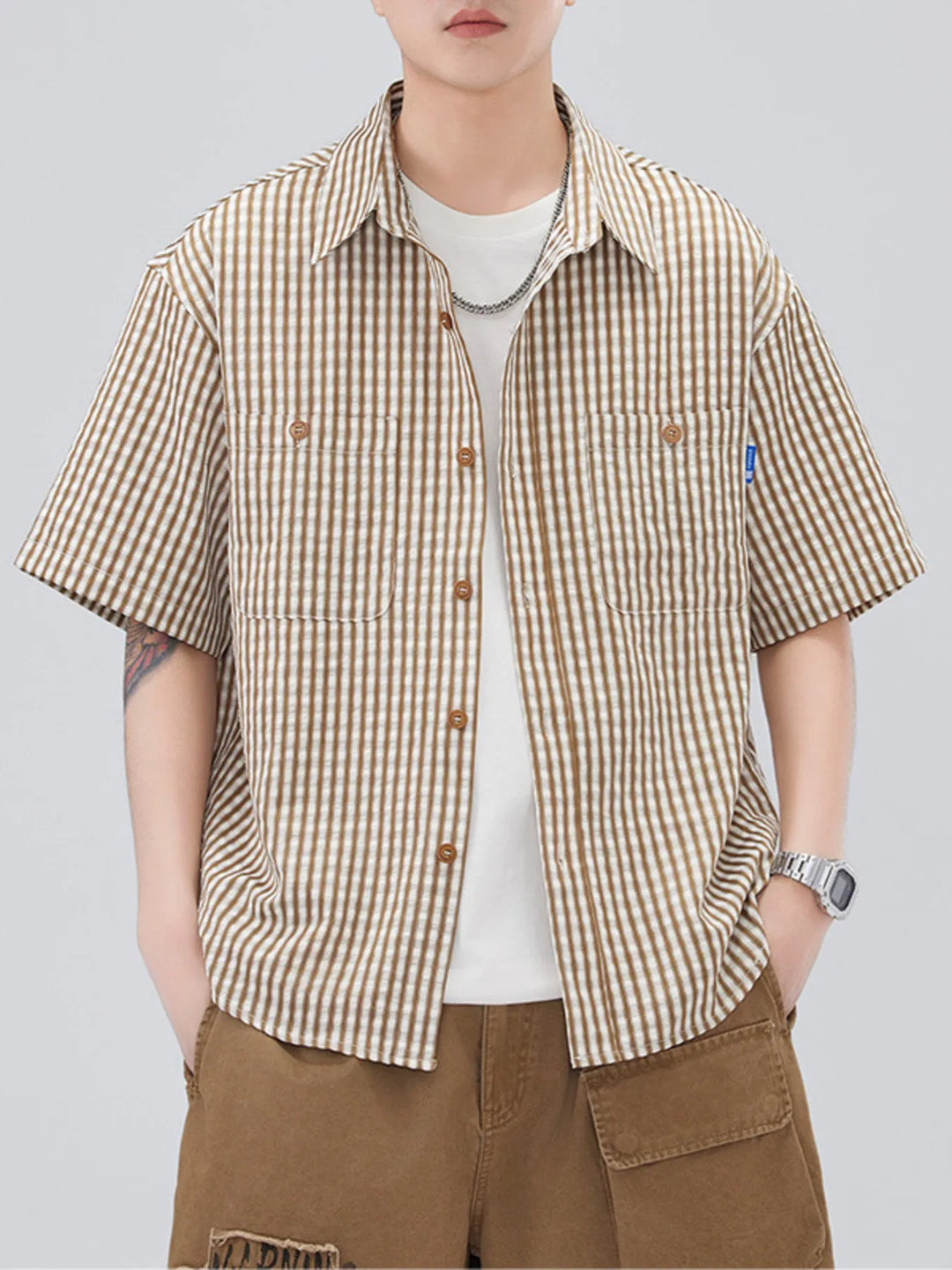 Men's Plus Size Striped Short Sleeve Shirt