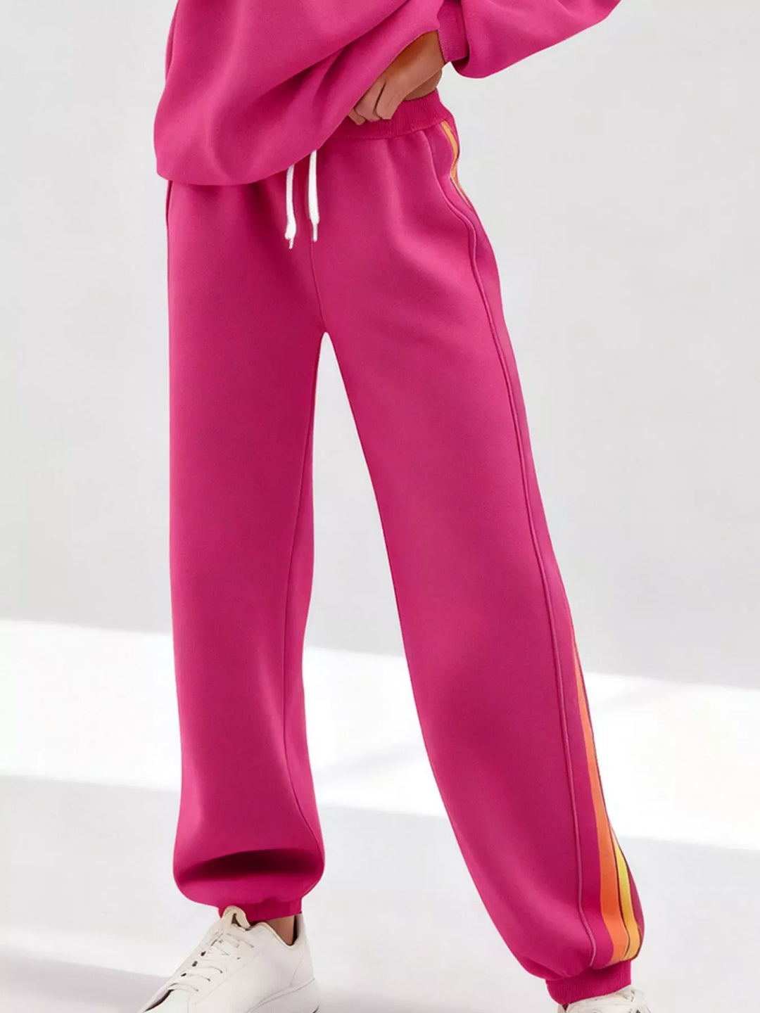 Striped Round Neck Sweatshirt and Pants Set