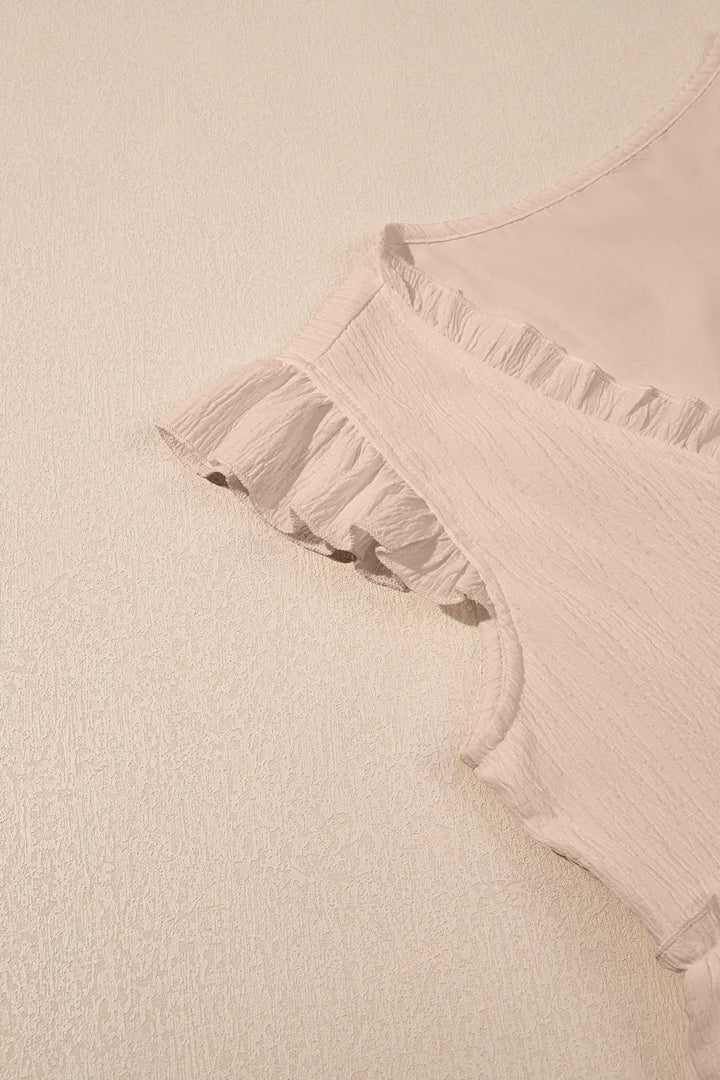 Ruffled Trim V Neck Flutter Flowy Top