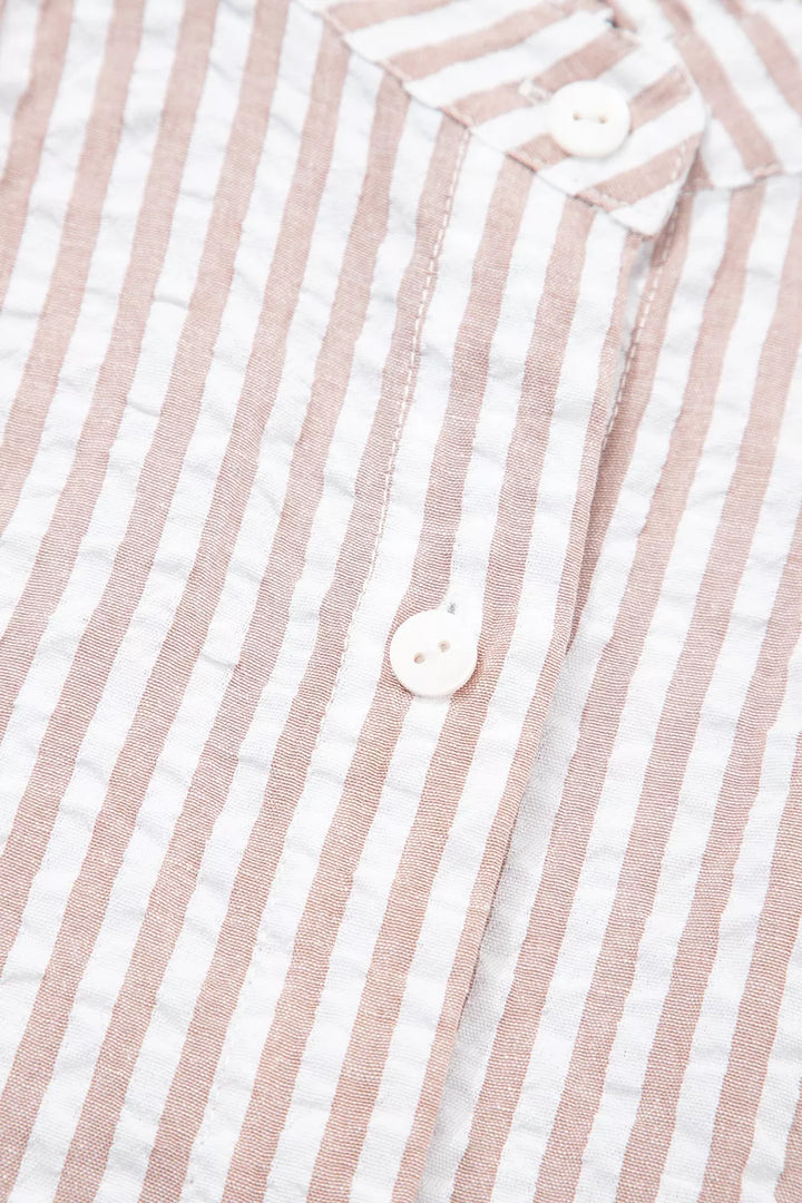 Stripe Frilled Collar Half Sleeve Shirt Dress