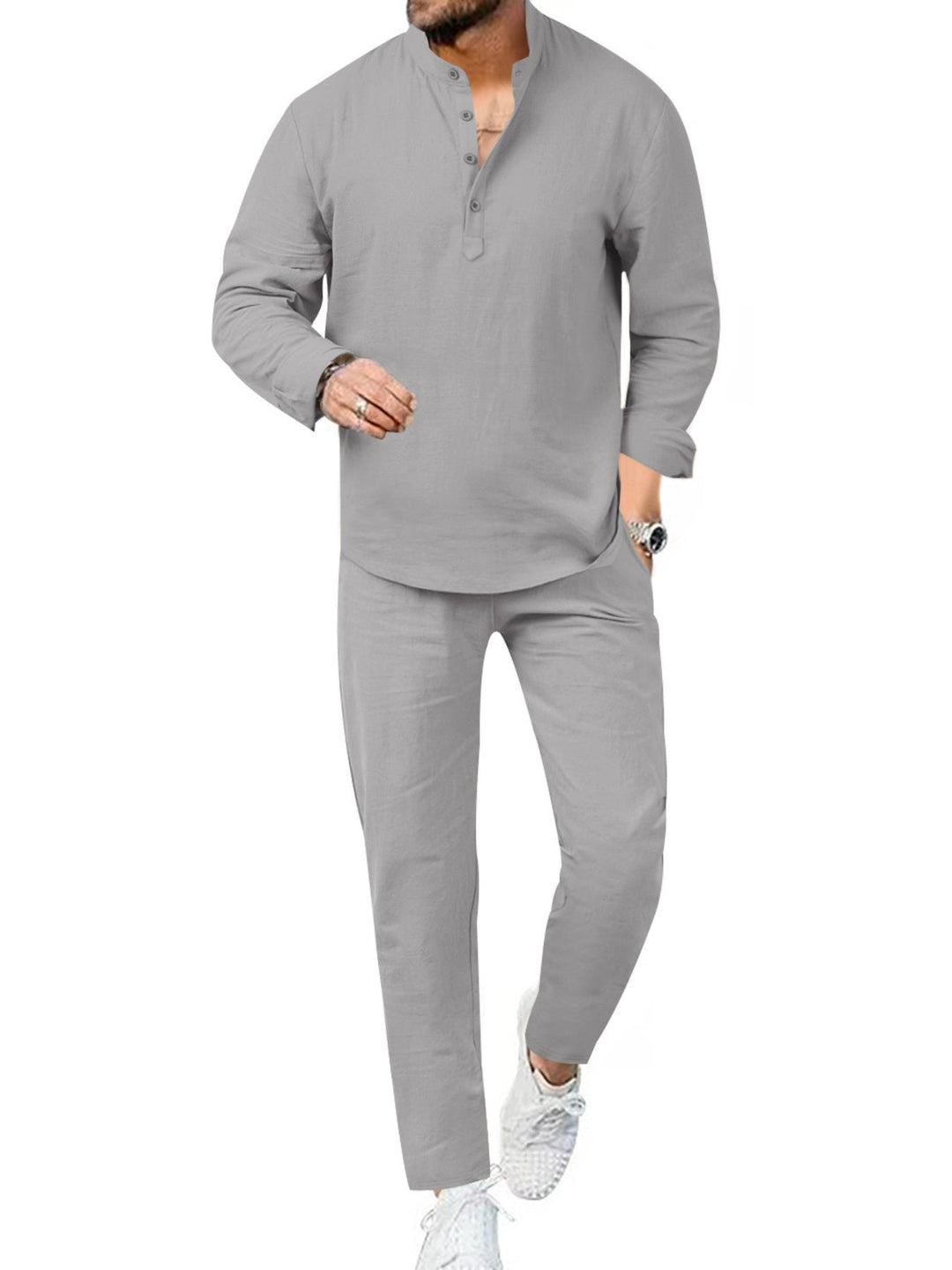 Men's Full Size Casual Long Sleeve Shirt and Pants Set Plus Size