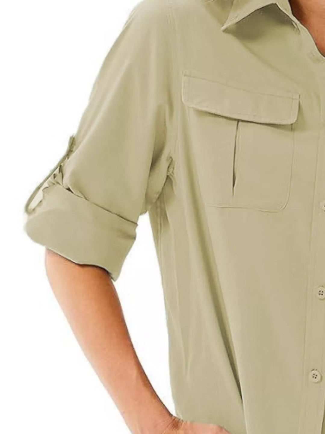 Full Size Roll-Up Sleeve Button Up Shirt Plus Size