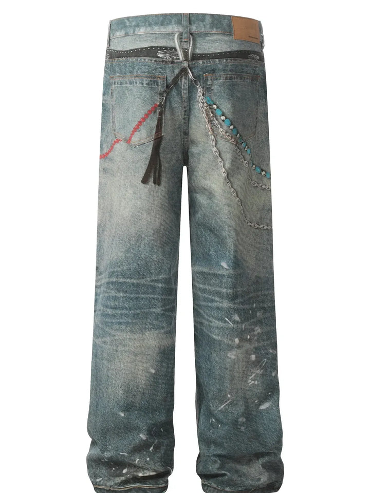 Men's Paint Splatter Wide Leg Jeans