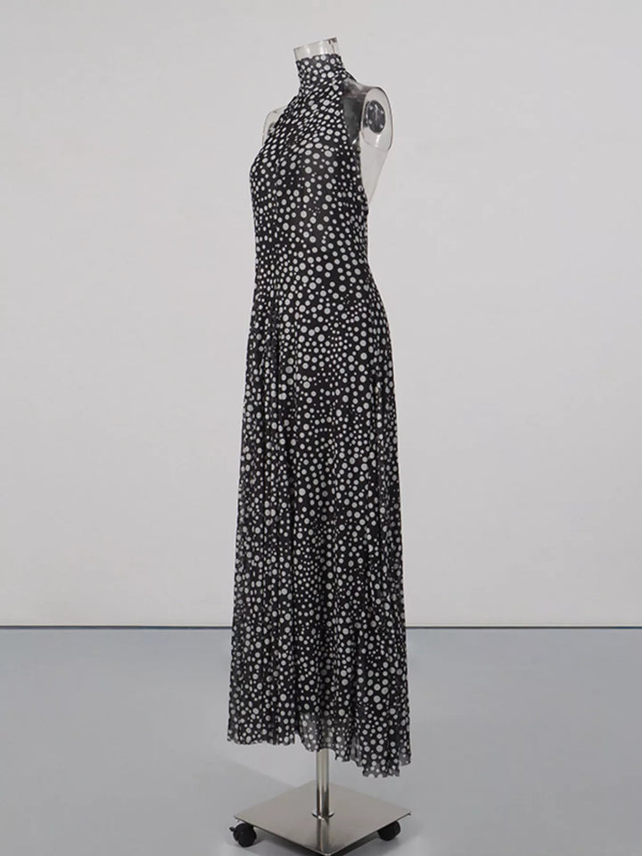 Halter Neck Polka Dot Maxi Dress