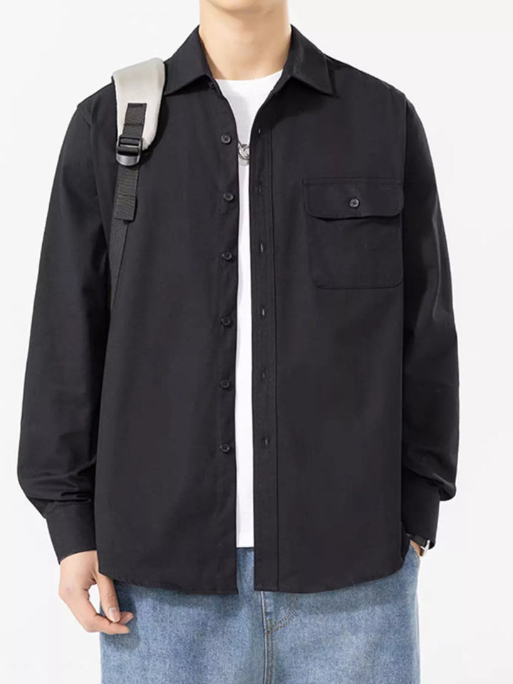 Men's Plus Size Casual Solid Color Long Sleeve Shirt
