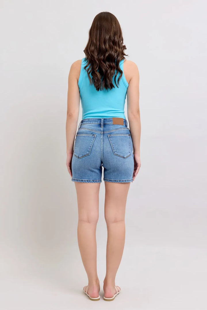 Judy Blue Full Size 2 Button Denim Shorts with Pockets Plus Size