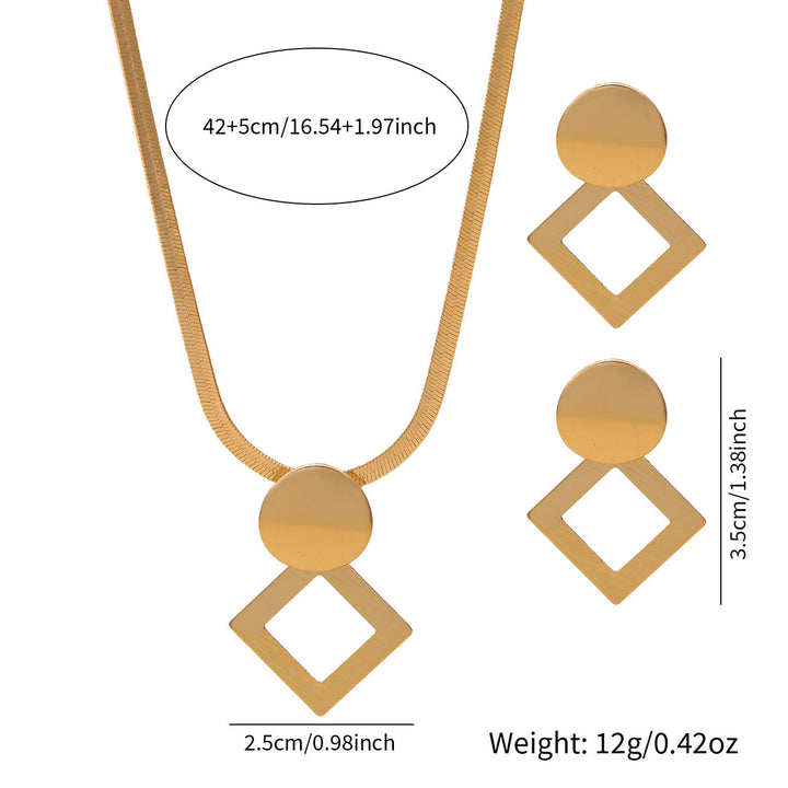 Cross-border European American Geometric Square Pendant Jewelry Set, French Vintage Unique Premium Texture Matching Necklace & Earrings For Women