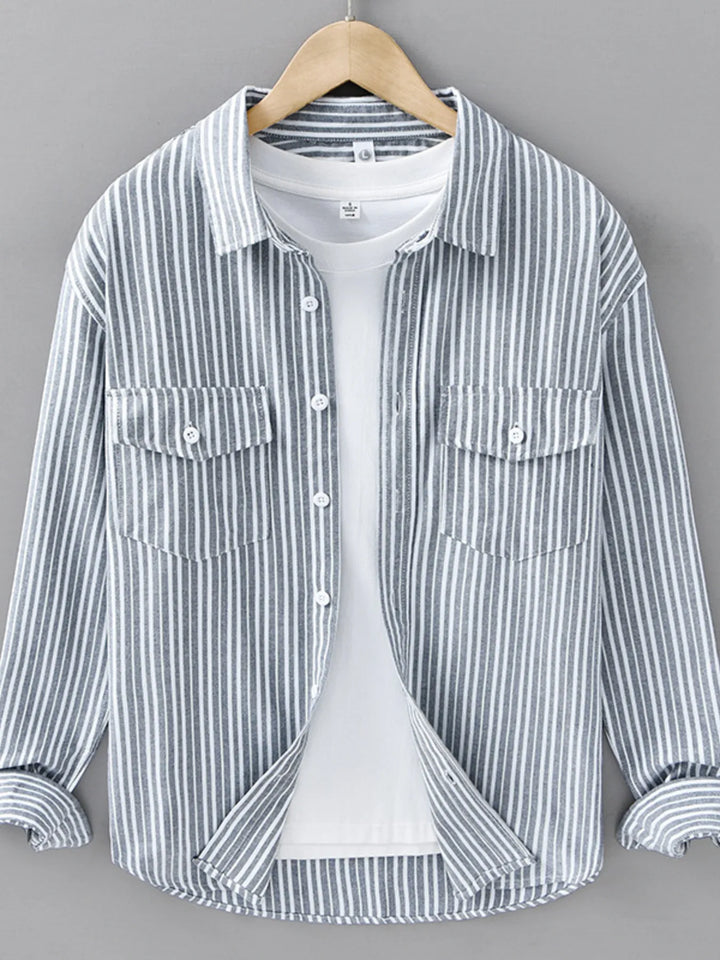 Men's Plus Size Striped Casual Long Sleeve Shirt