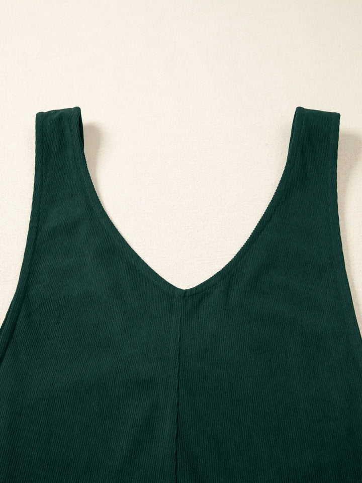 Corduroy V Neck Patched Pocket Sleeveless Jumpsuit