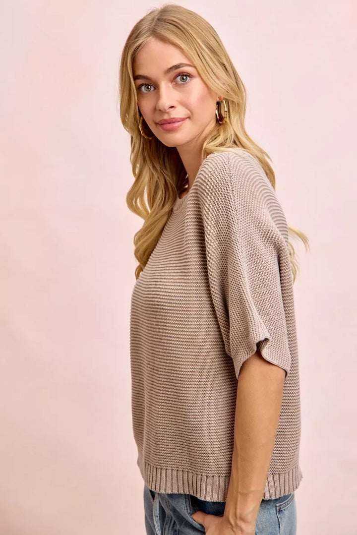 BiBi Short Dolman Sleeves Washed Knit Top