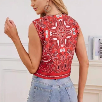 Women's New Casual Round-neck Tie-dye Printed Cotton Vest