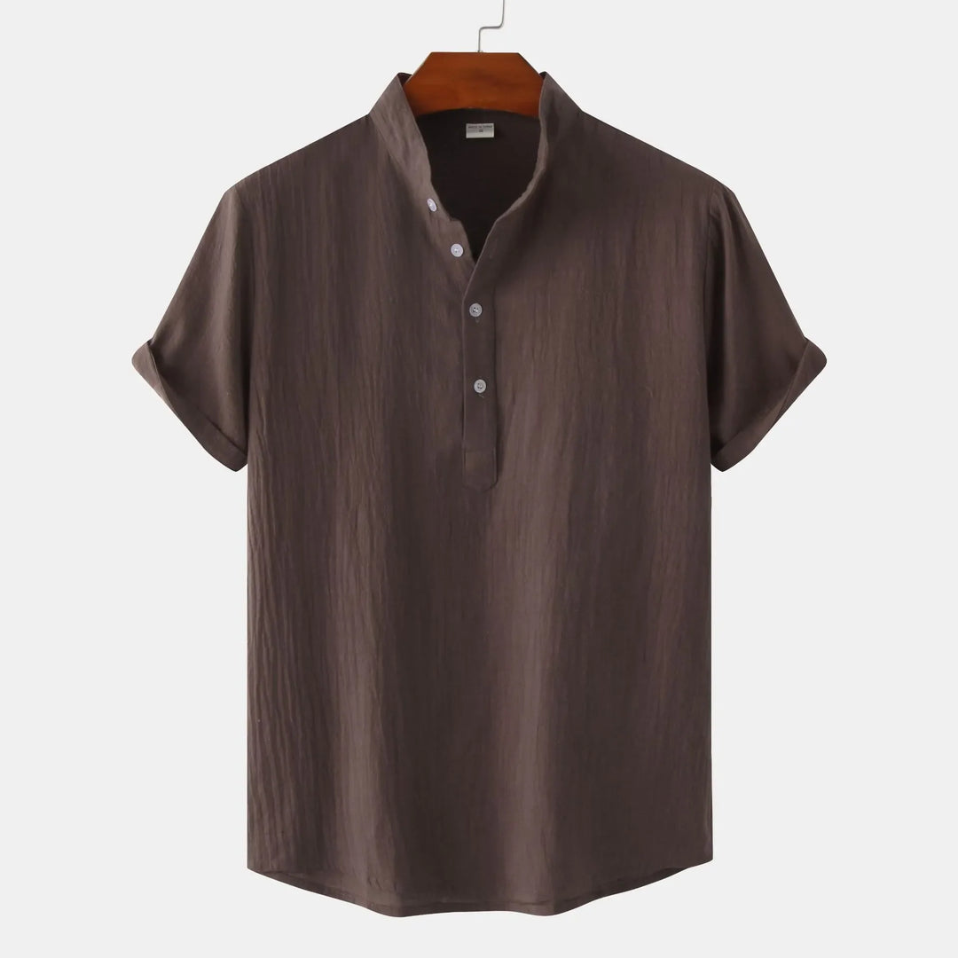 Men's Mandarin Collar Short Sleeve Henley Shirt