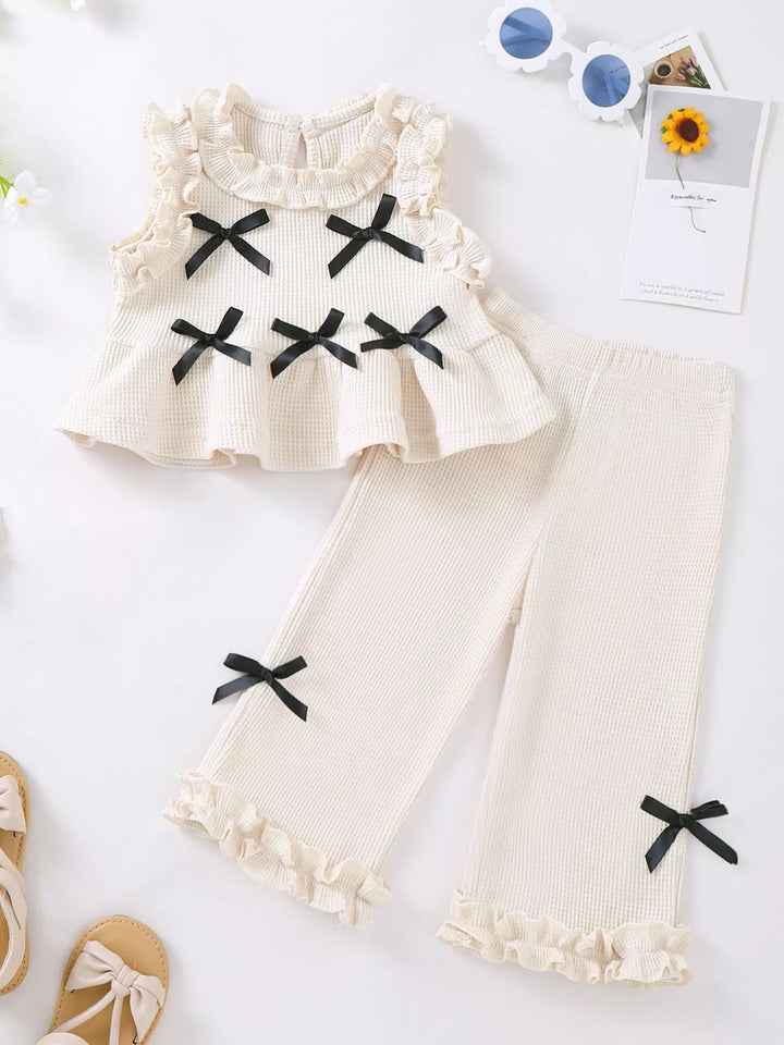 Children's Bow Waffle Knit Top and Pants Set