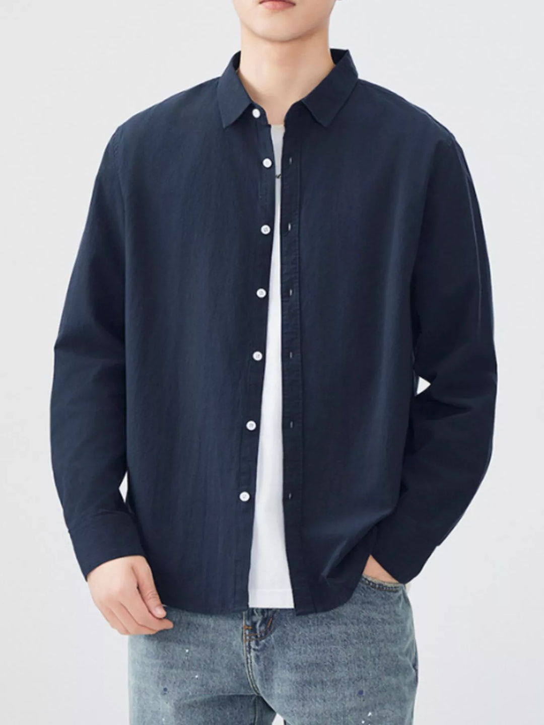Men's Plus Size Long Sleeve Button-Up Shirt
