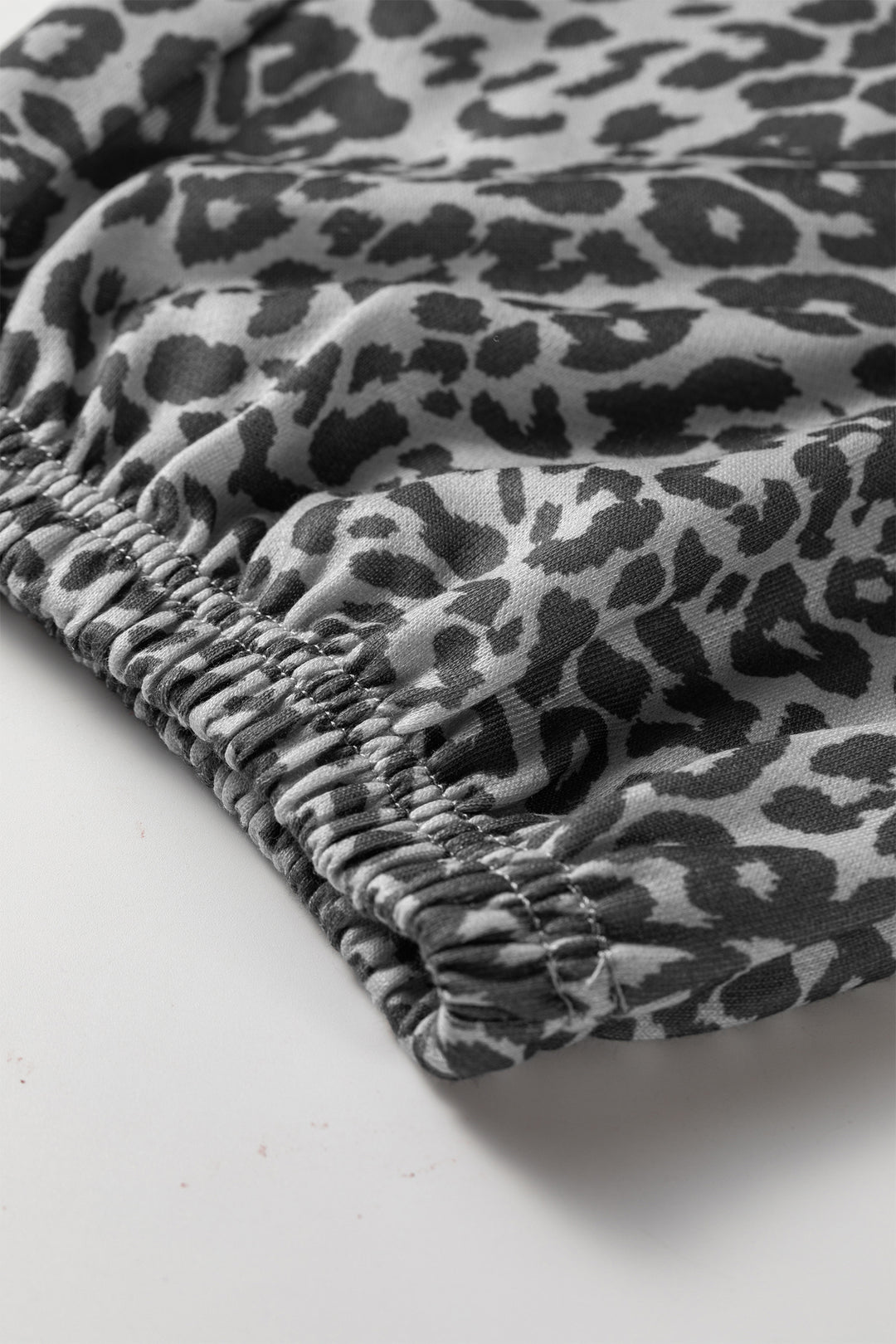 Gray Leopard Print Star Patched Drawstring Elastic Waist Jogger Pants