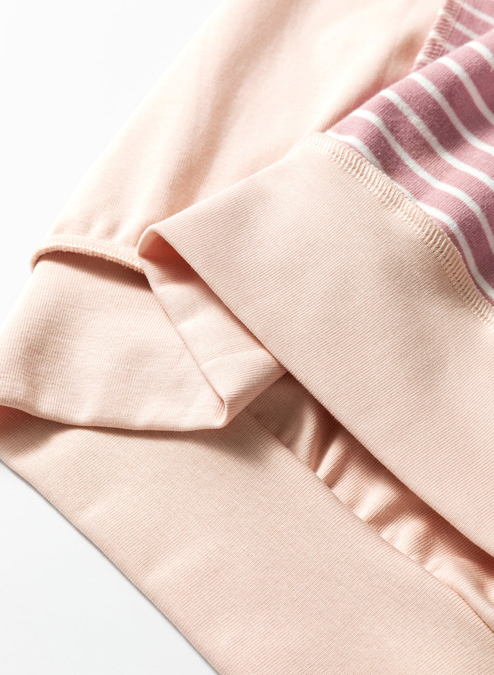 Pink Stripe Exposed Stitching Patchwork Casual Long Sleeve Top