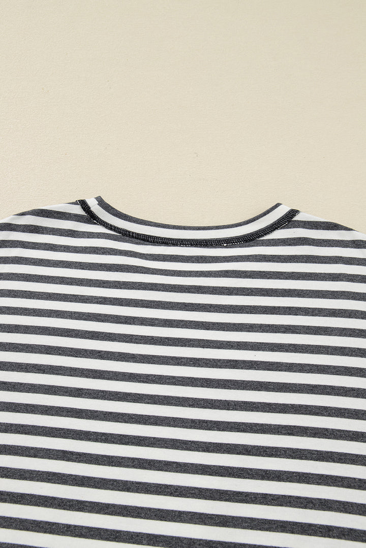 Gray Stripe Contrast Star Stitched Plus Size Long Sleeve Top