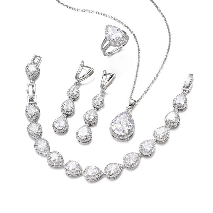 Water Drop Long Necklace Earring Ring Bracelet Ornament Suit