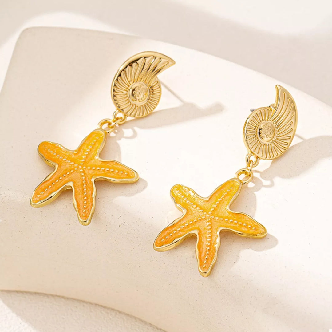 Ocean Shell Starfish Drop Earrings
