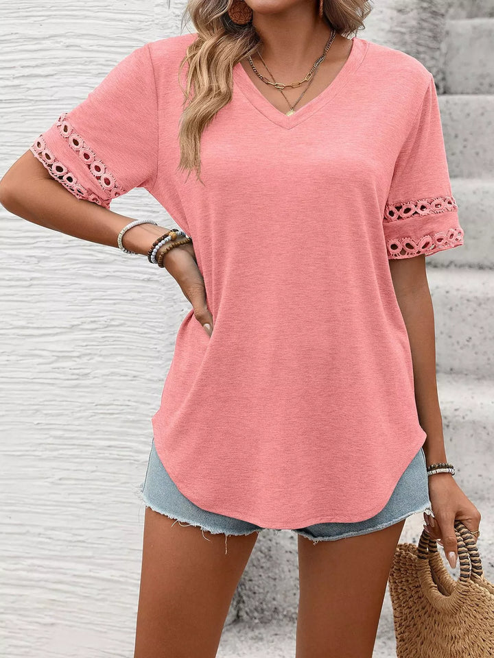 V-Neck Hollow-Out Sleeve T-Shirt