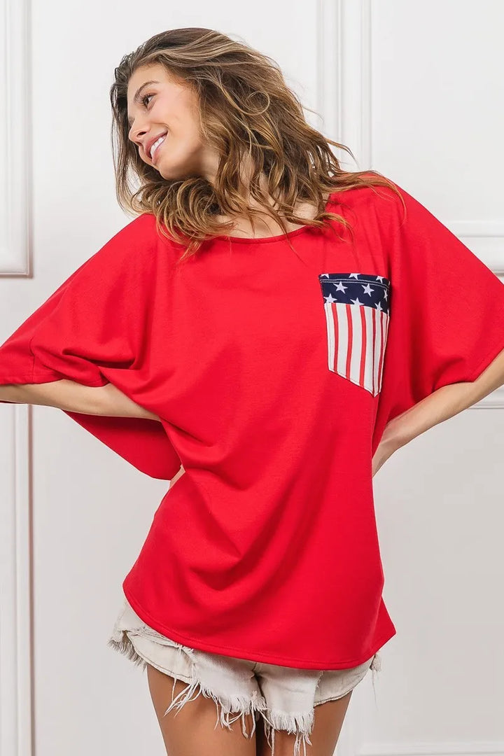 BiBi French Terry With Front Pocket Dolman Sleeves Top