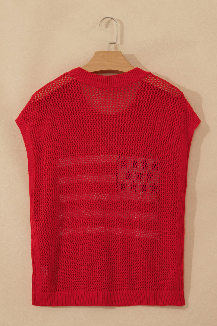 Fiery Red Flag Graphic Short Sleeve Sweater Top