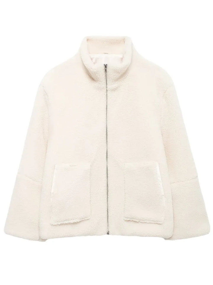 Turtleneck Zip Up Long Sleeve Plush Jacket