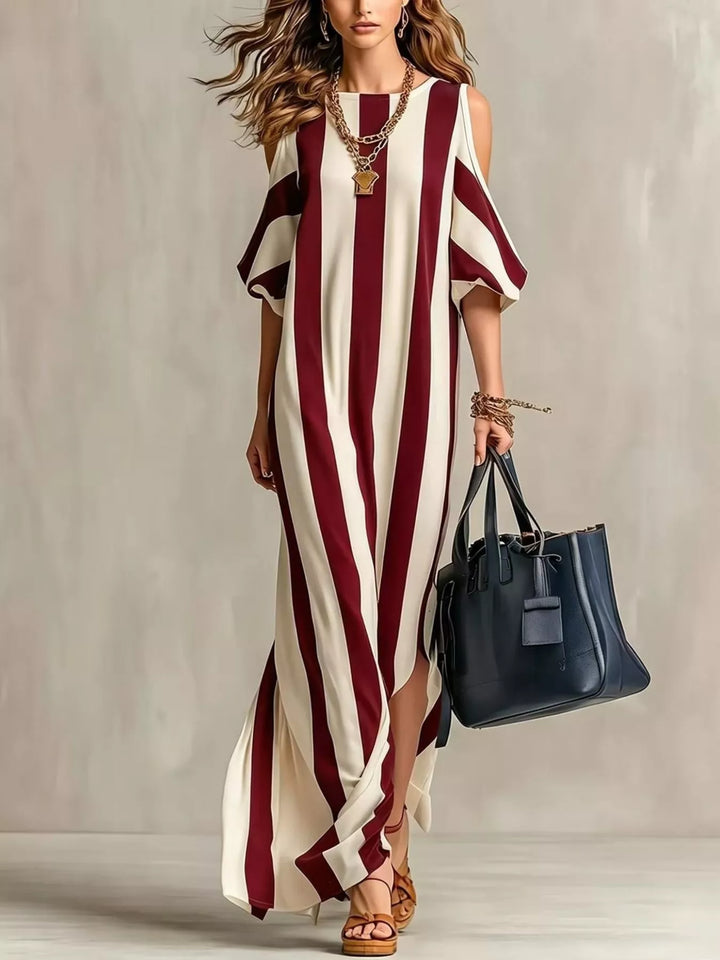 Striped Cold Shoulder Maxi Dress