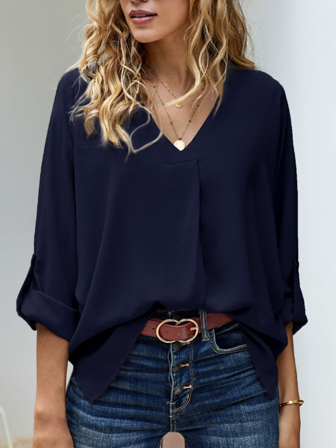 Elegant V-Neck Long Sleeve Blouse