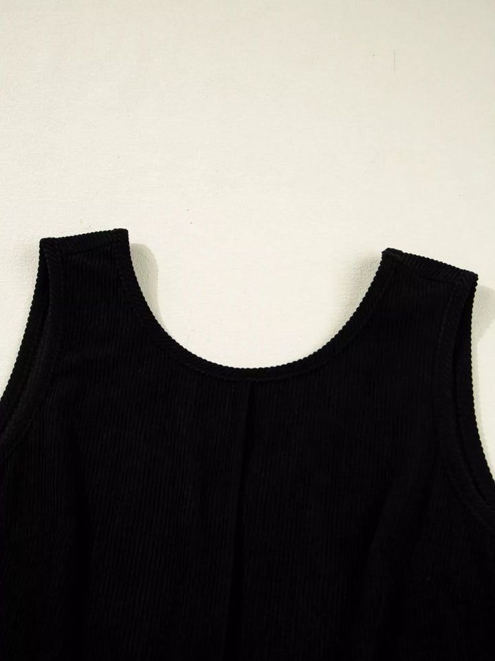 Corduroy Sleeveless Mini Dress with Patched Pockets