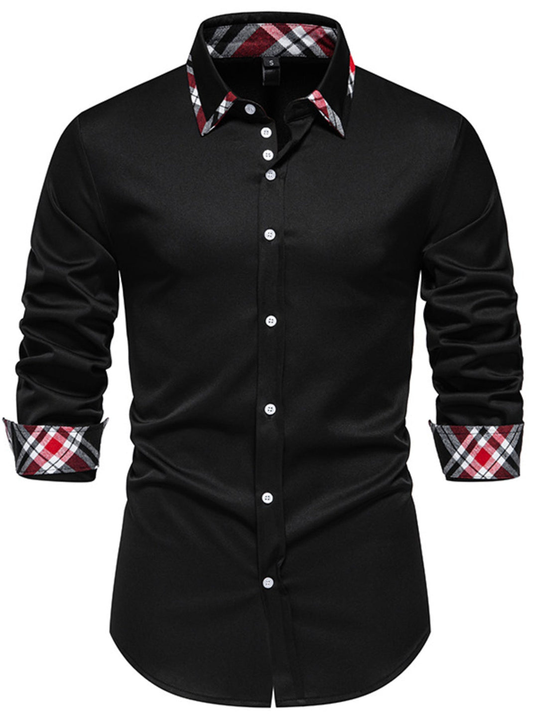 Men's Slim Fit Long Sleeve Plaid Trim Shirt