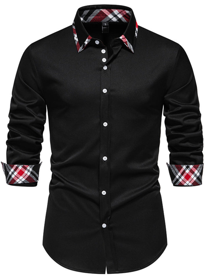 Men's Slim Fit Long Sleeve Plaid Trim Shirt