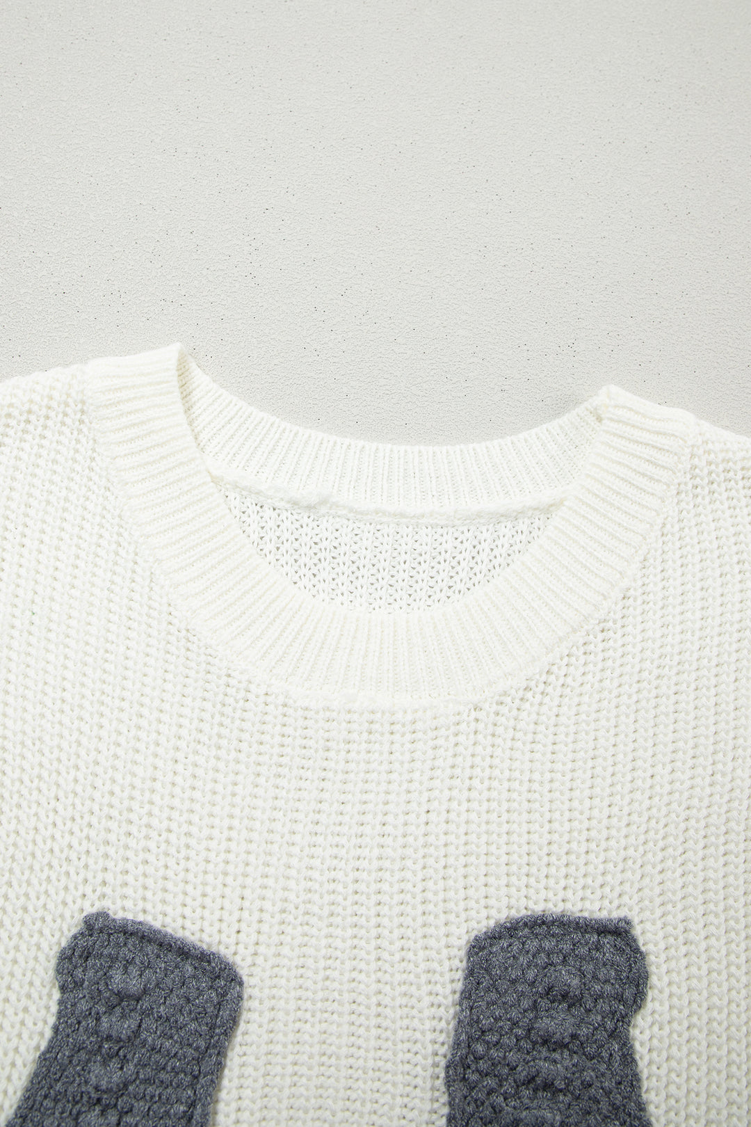 White Crochet Horseshoe Short Sleeve Knit Sweater