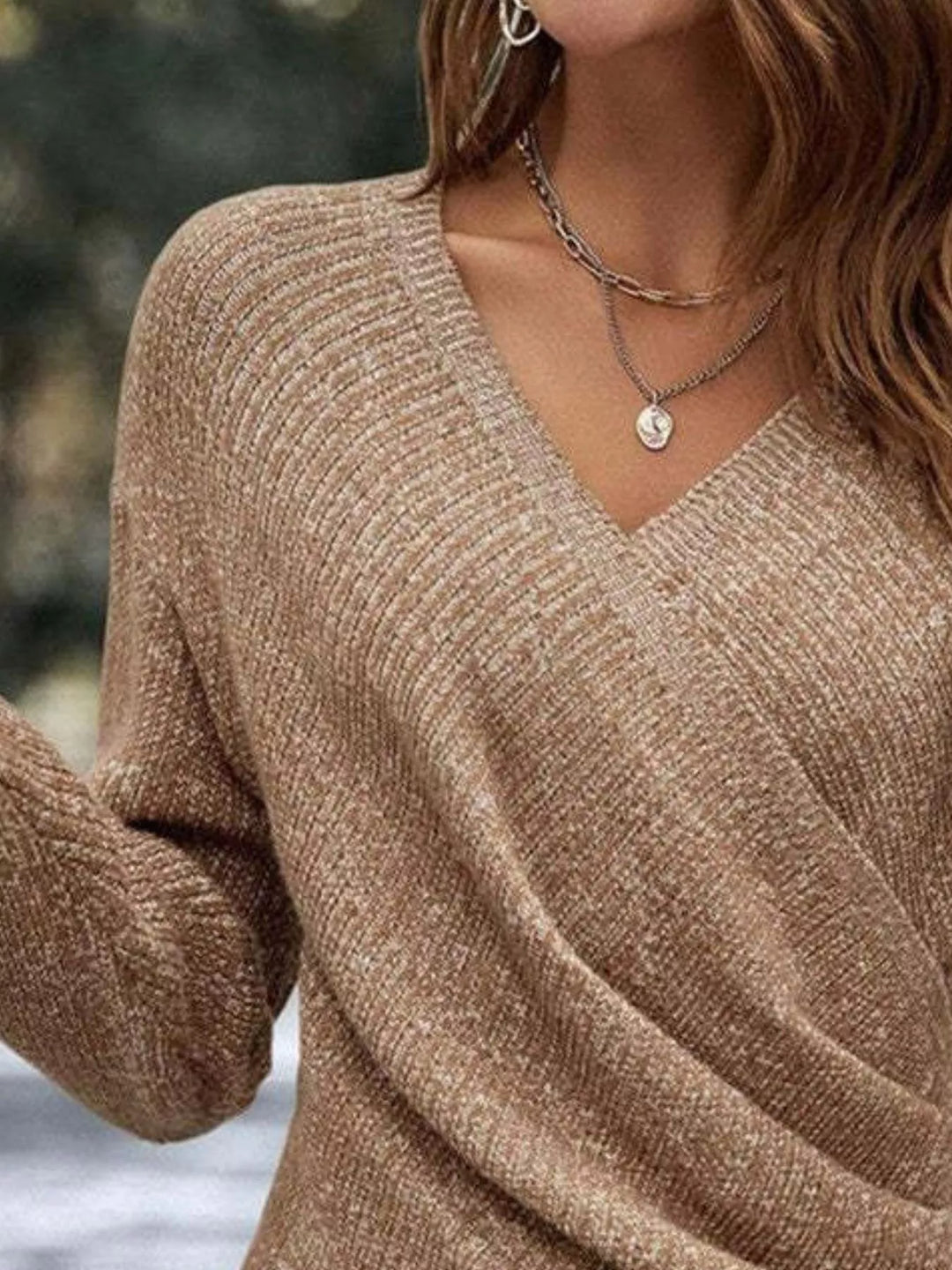 Surplice Long Sleeve Knit Top