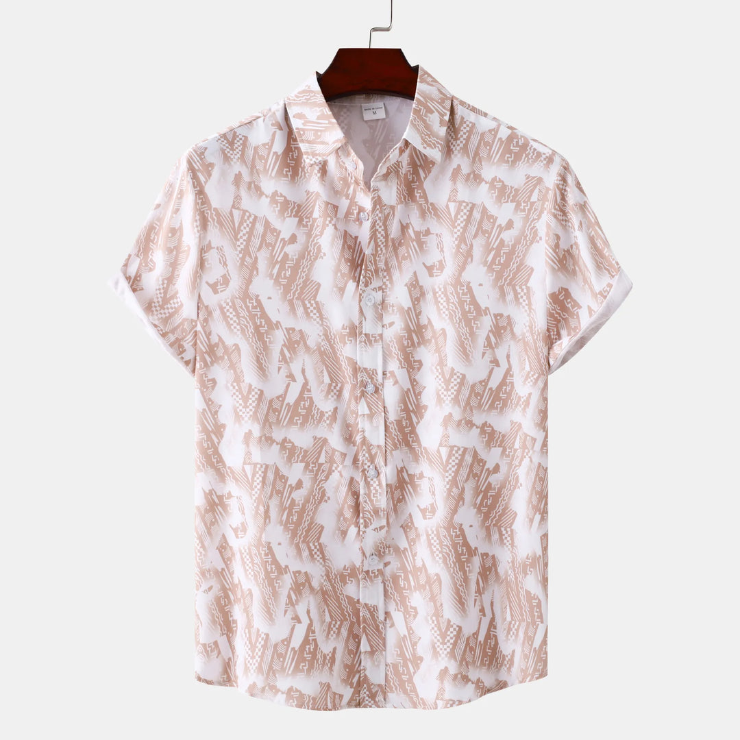 Men's Plus Size Printed Short Sleeve Button-Up Shirt