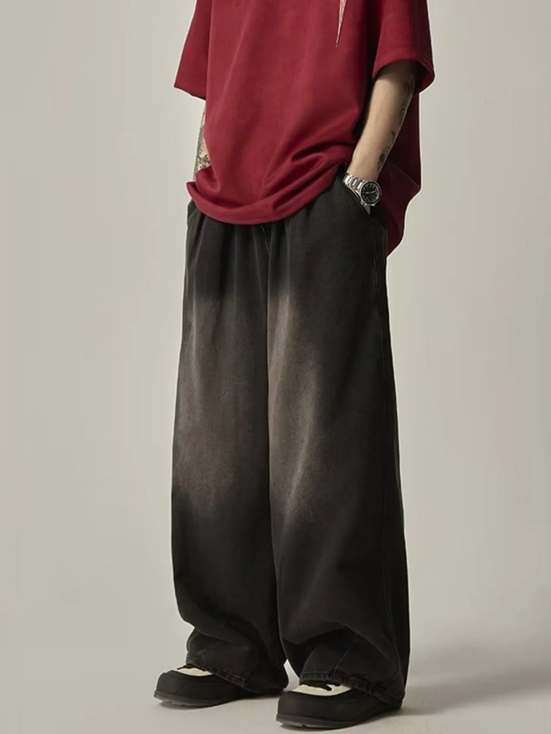 Men's Plus Size Vintage Wash Wide Leg Jeans