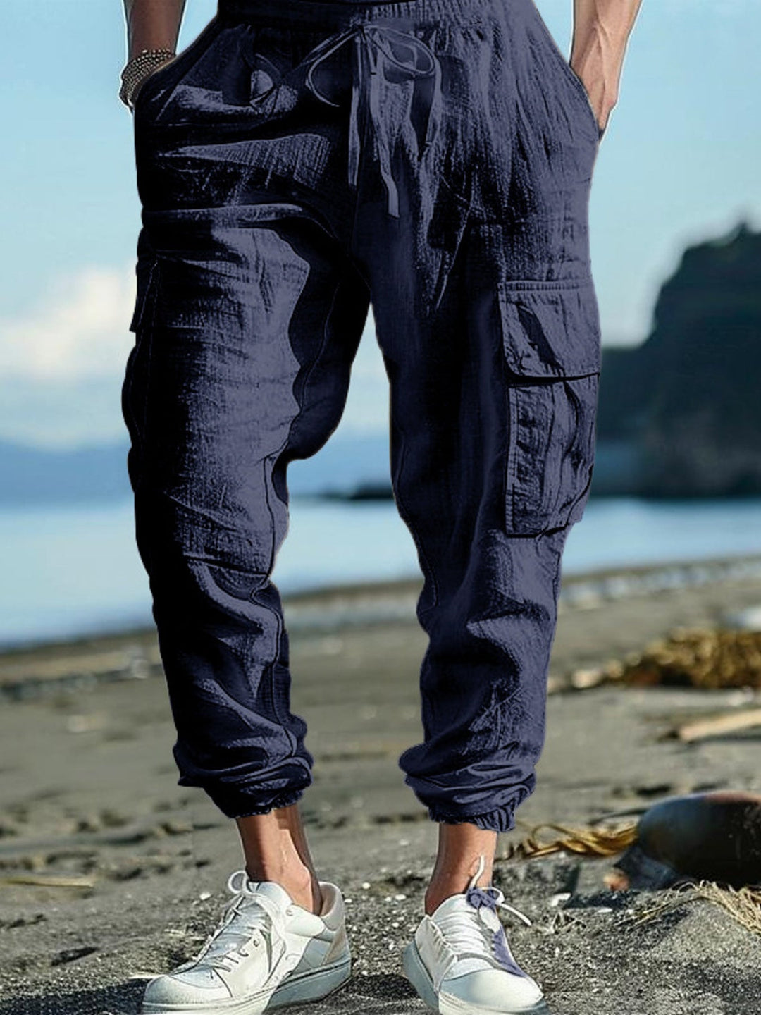 Men's Full Size Casual Cargo Pants with Drawstring Waist Plus Size