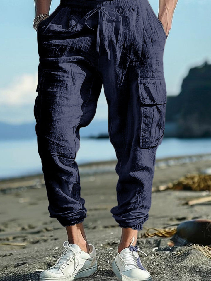 Men's Full Size Casual Cargo Pants with Drawstring Waist Plus Size