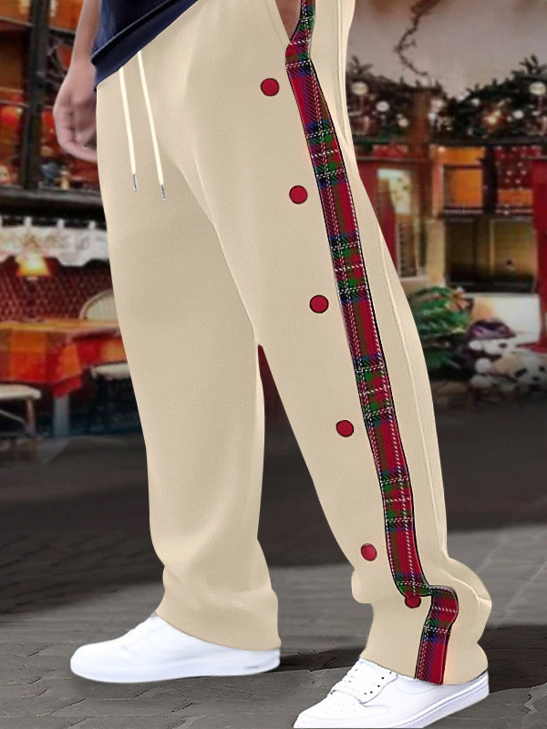 Men's Full Size Plaid Trim Snap-Button Track Pants Plus Size
