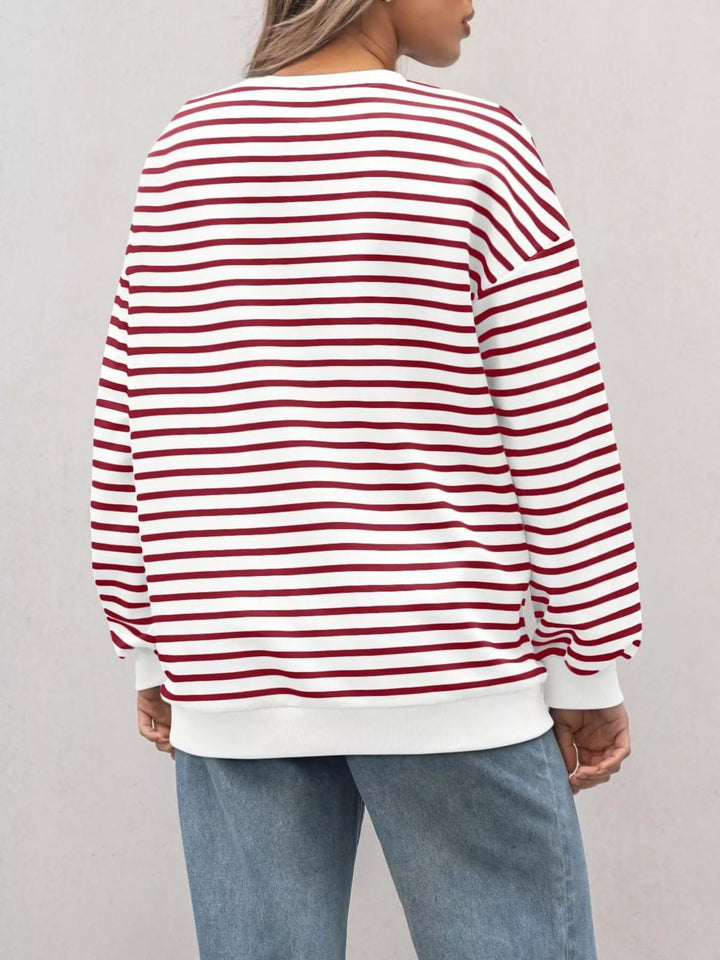 Striped Round Neck Oversized Casual Sweatshirt