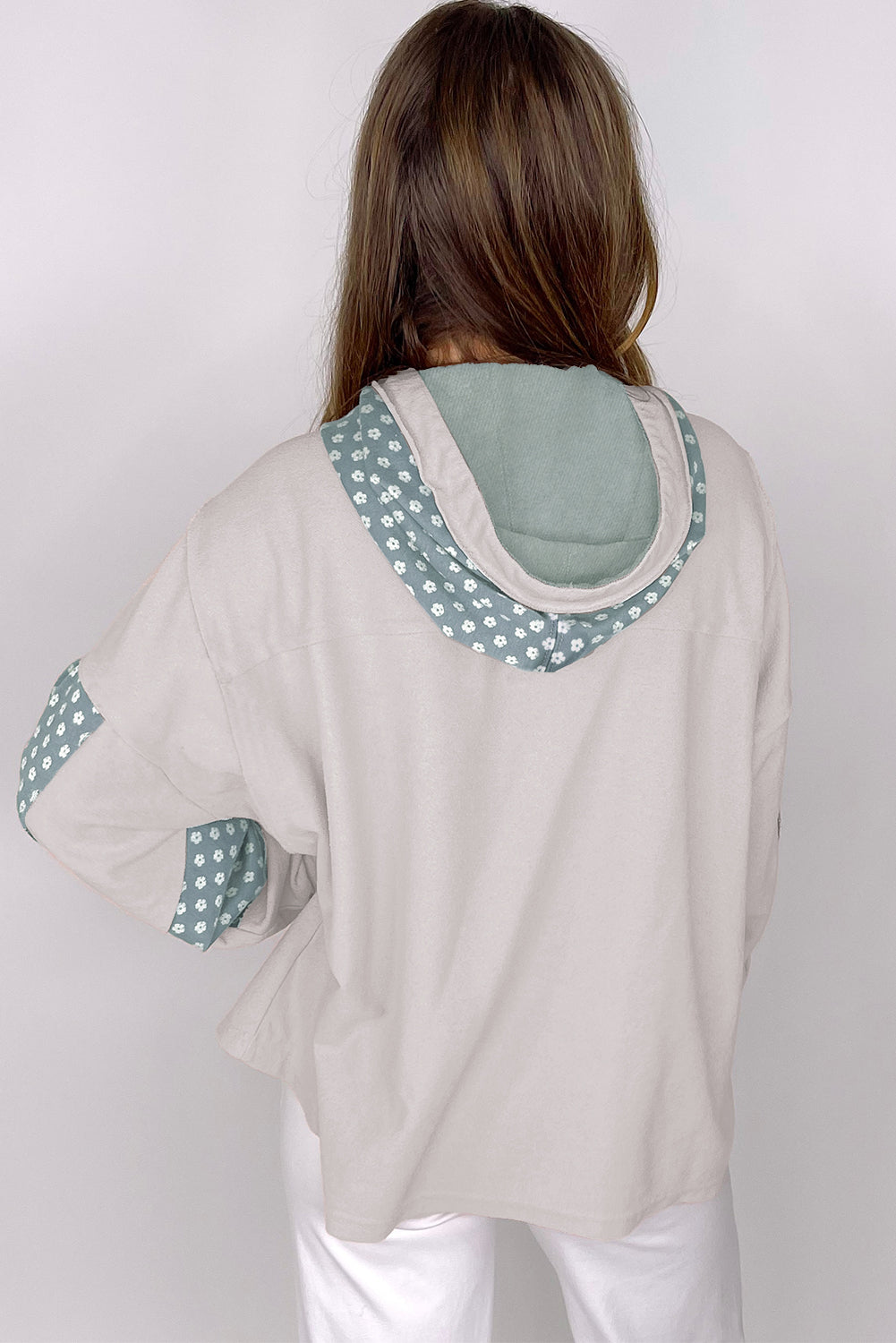 Sweat à capuche à cordon de serrage et motif patchwork floral bleu Beau