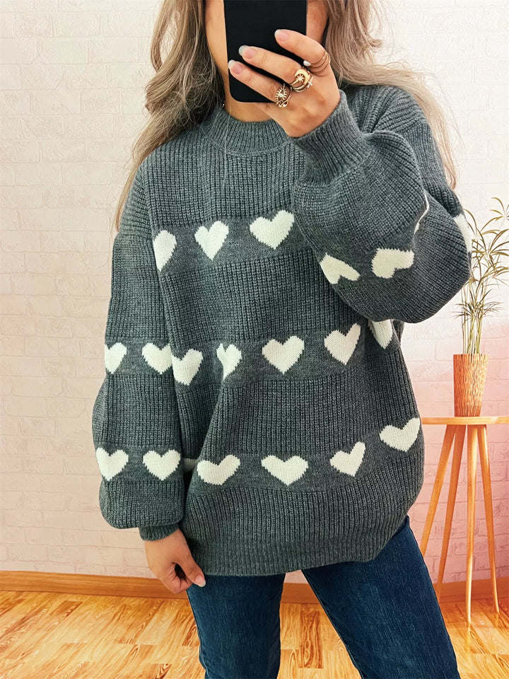 Heart Pattern Dropped Shoulder Sweater