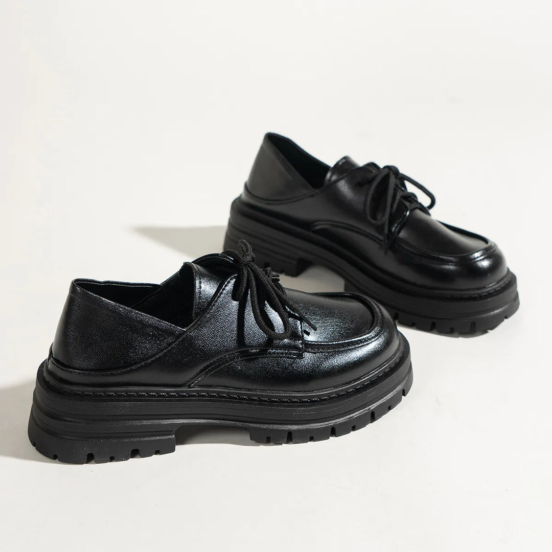 Leather Platform Loafers with Lace-Up Detail