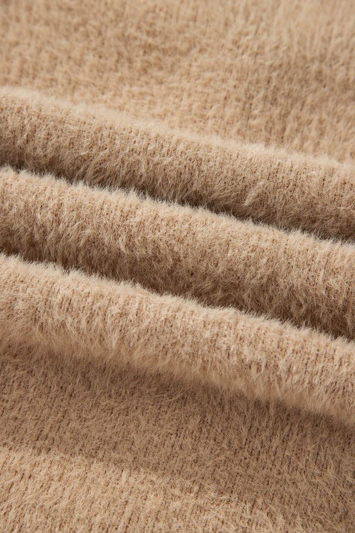 Smoke Gray Fuzzy Buttoned Front Midi Solid Cardigan