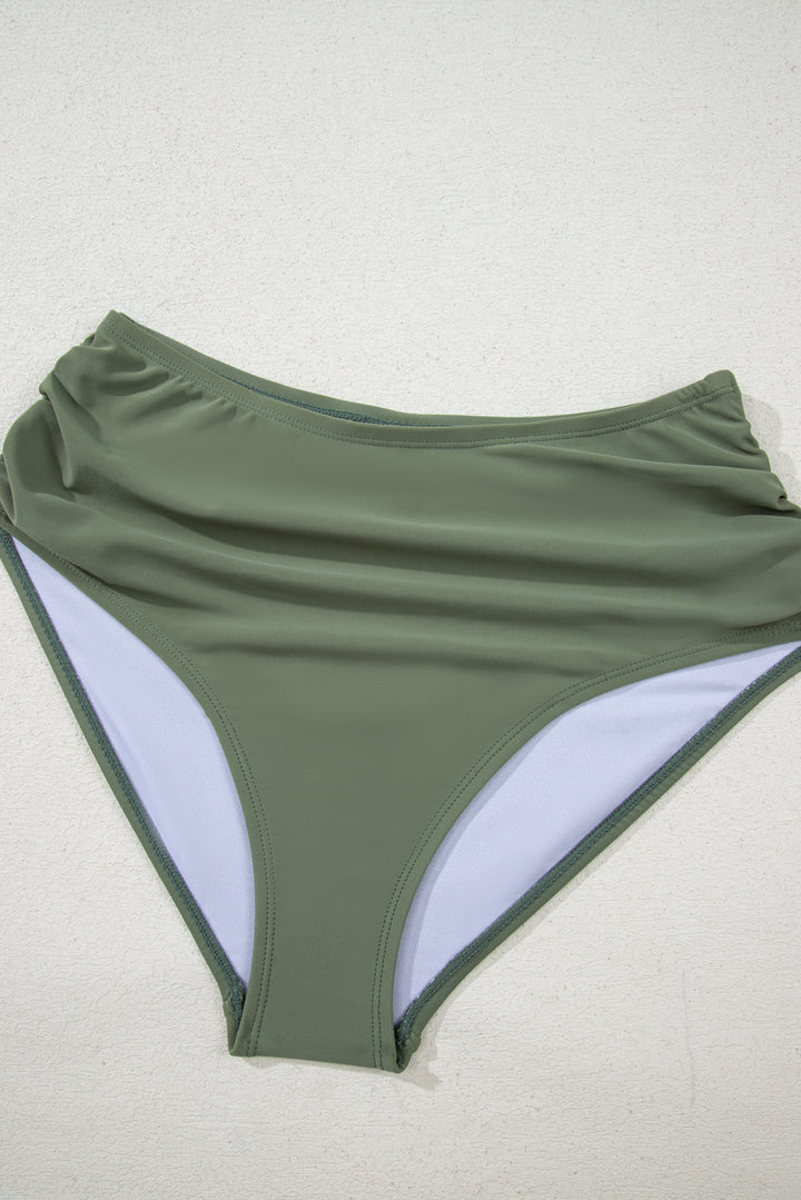 Mist Green Drawstring Ruched Wide Straps Tankini Set